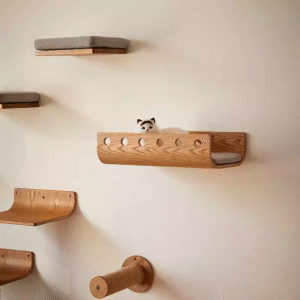 Solid wood wall-mounted cat climber for modern pet furniture